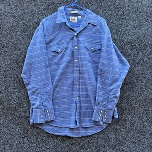 Vintage Ely Cattleman blue plaid pearl snap western button up shirt XL